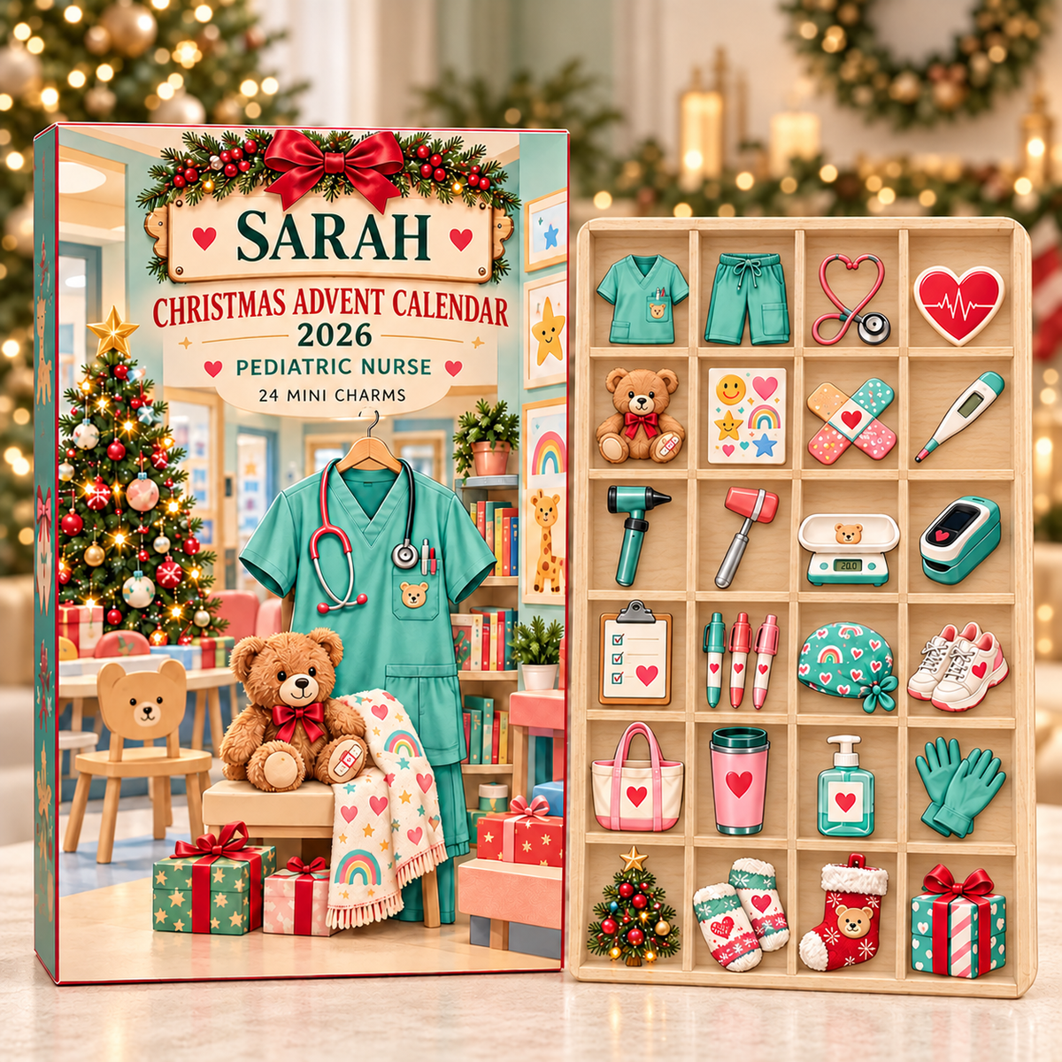 Personalized Nurse Advent Calendar 2026, 24 Acrylic Christmas Ornament Charms, Custom Name Nurse Hanging