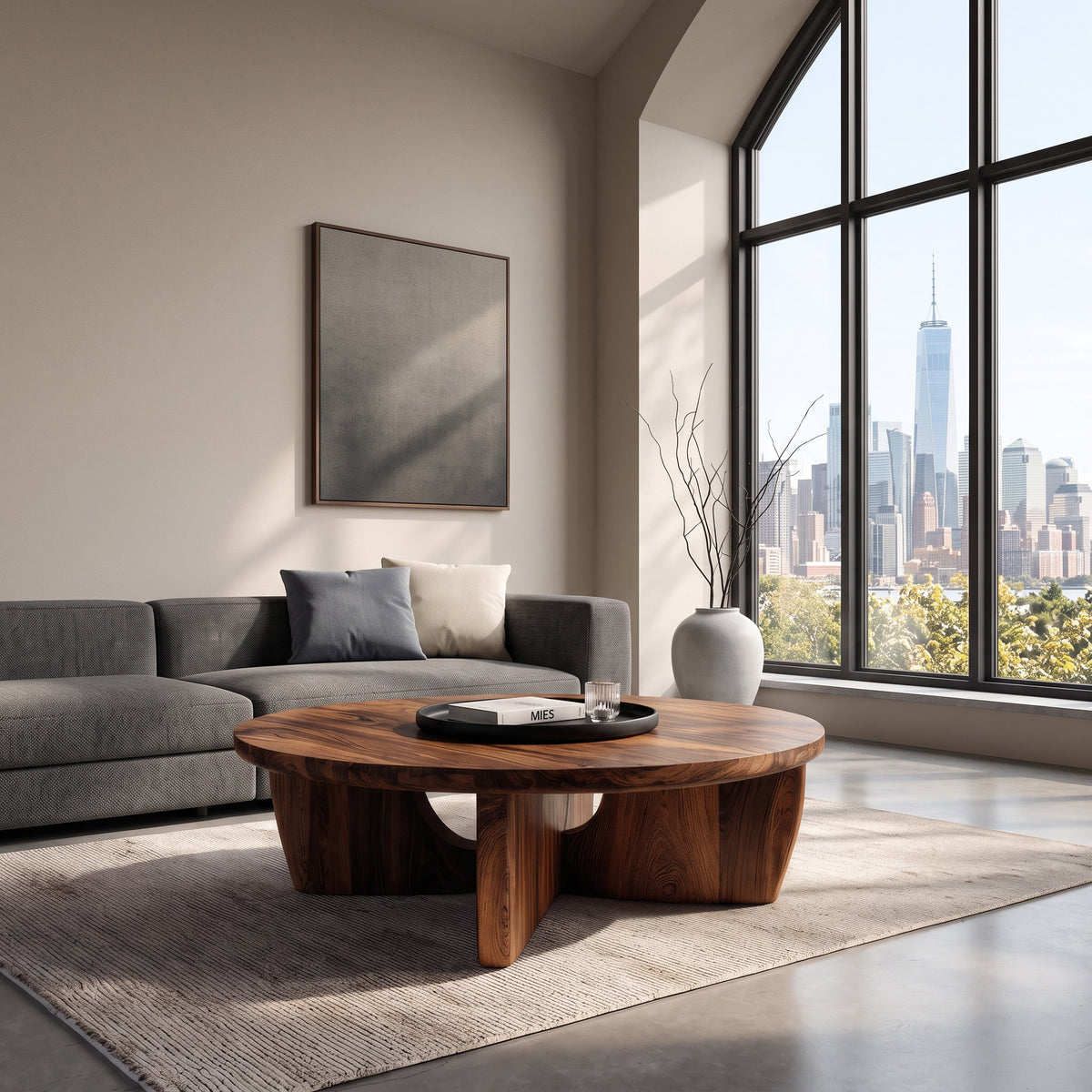 Round Wooden Coffee Table Unique Base Design For Home