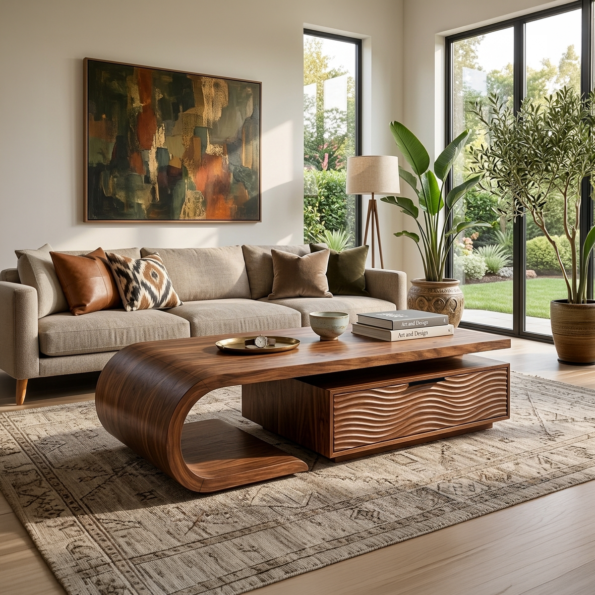 Modern Wooden Coffee Table With Storage Cabinet For Home Interior