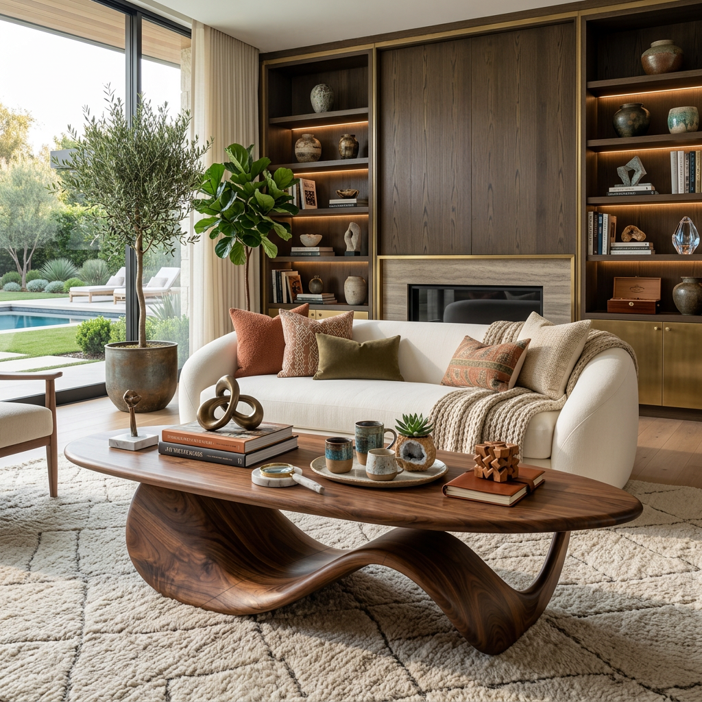 Modern Coffee Table With Wave Design For Living Room