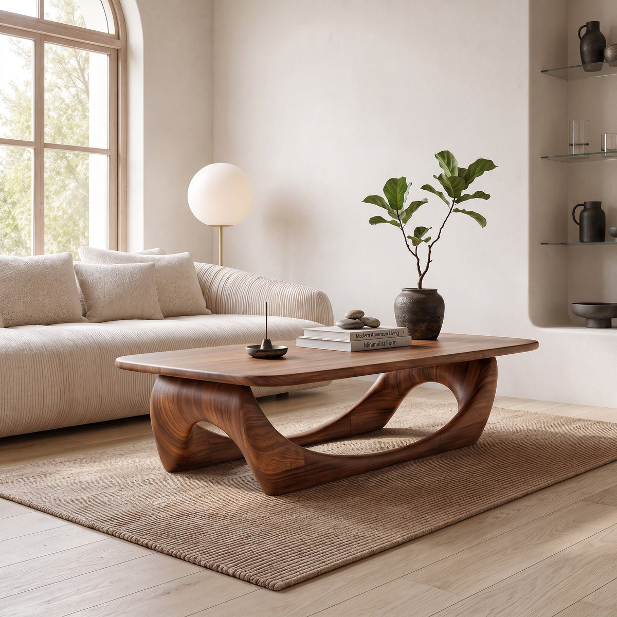 Minimal Coffee Table Smooth Curved Base For Living Room
