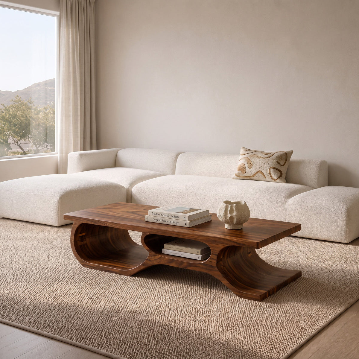 Organic Coffee Table Open Shelf Design For Living Room