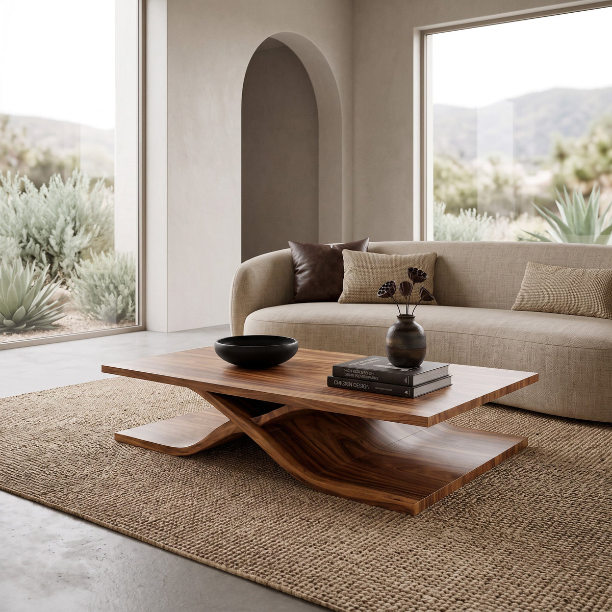 Modern Coffee Table Curved Layered Design For Living Room