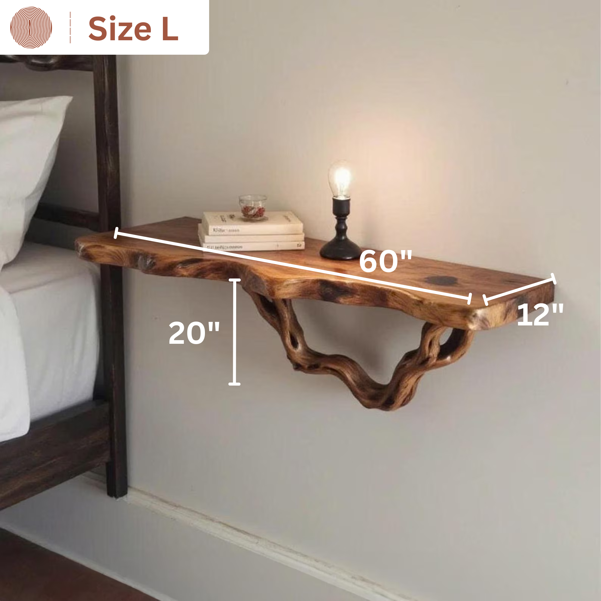 Woodera Handcrafted Natural Solid Wood Tree Branch Floating Shelf - WTBS0002
