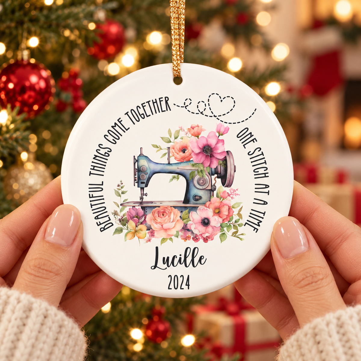 Personalized Sewing Ornament, Custom Quilter Sewing Lover Gift For Grandma Mom, Sewing Machine Ornament, Tailor Christmas Ornament Keepsake