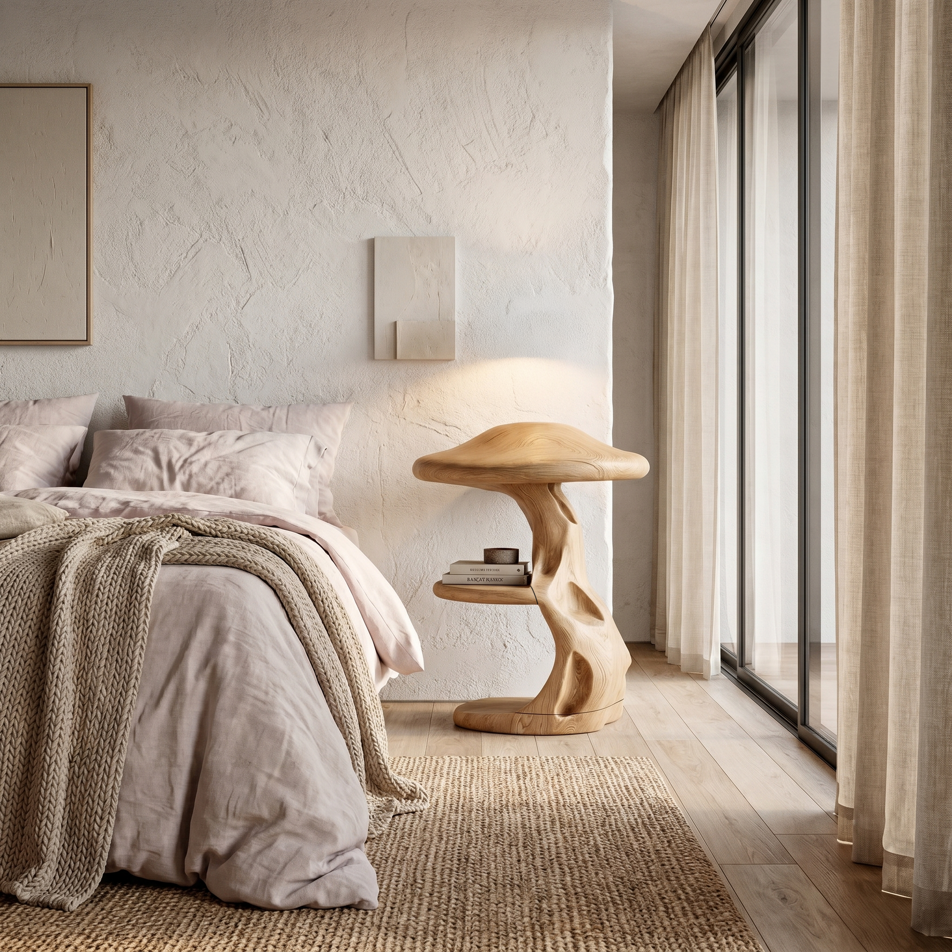 Rustic Mushroom Nightstand With Sculptural Tree Root Base And Built In Drawer For Bedroom SINLHABT260