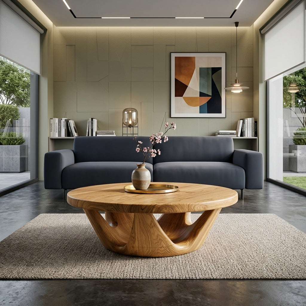 Contemporary Round Coffee Table With Open Base For Living Room