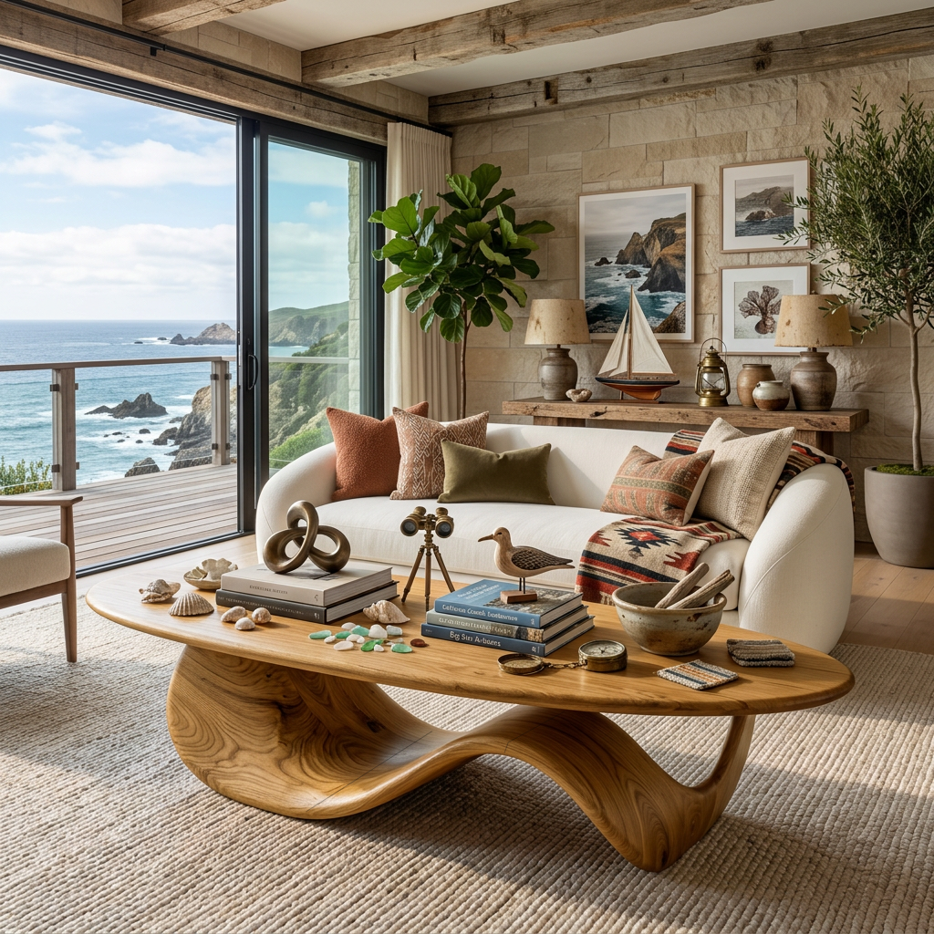 Modern Coffee Table With Wave Design For Living Room