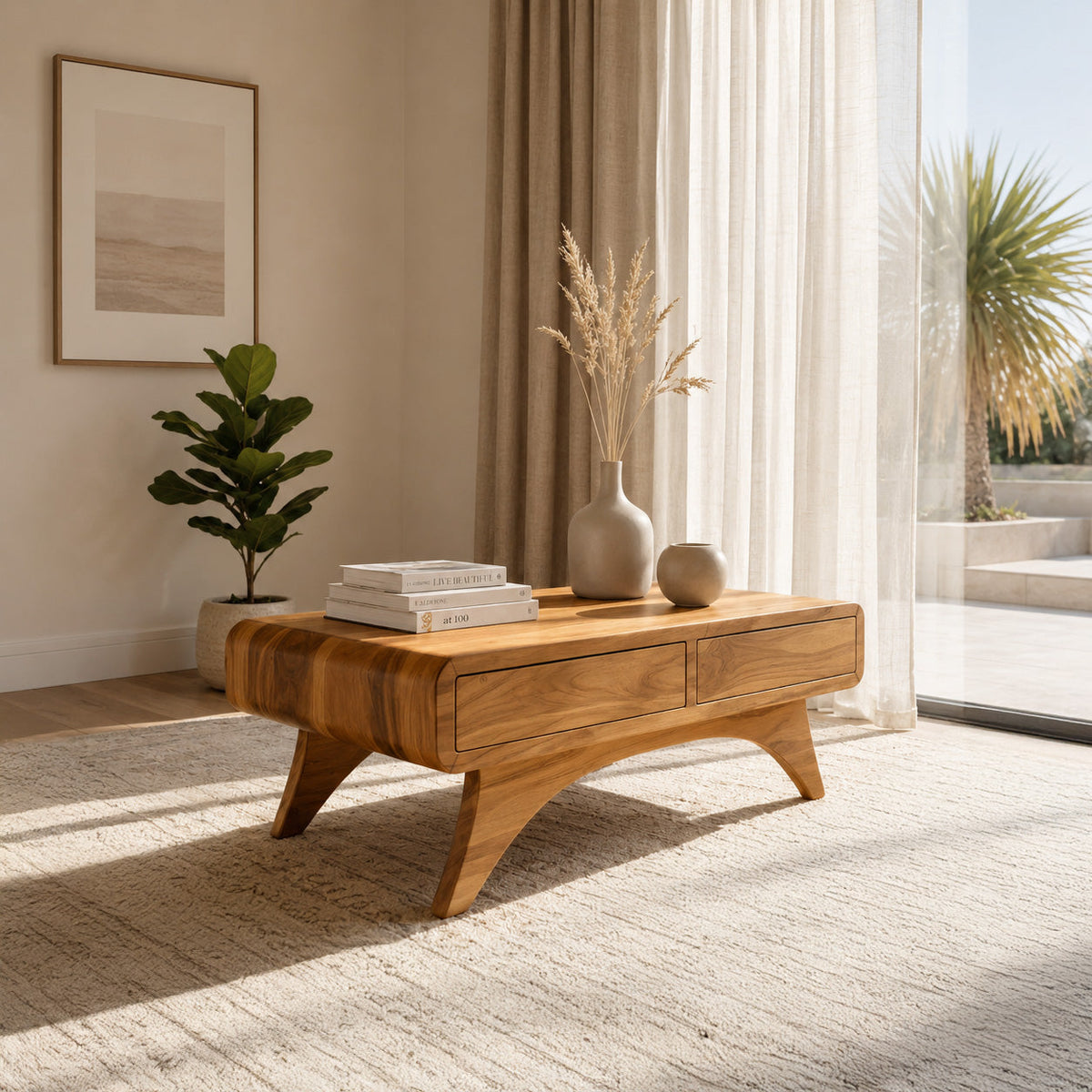 Handcrafted Coffee Table With Drawers For Living Room