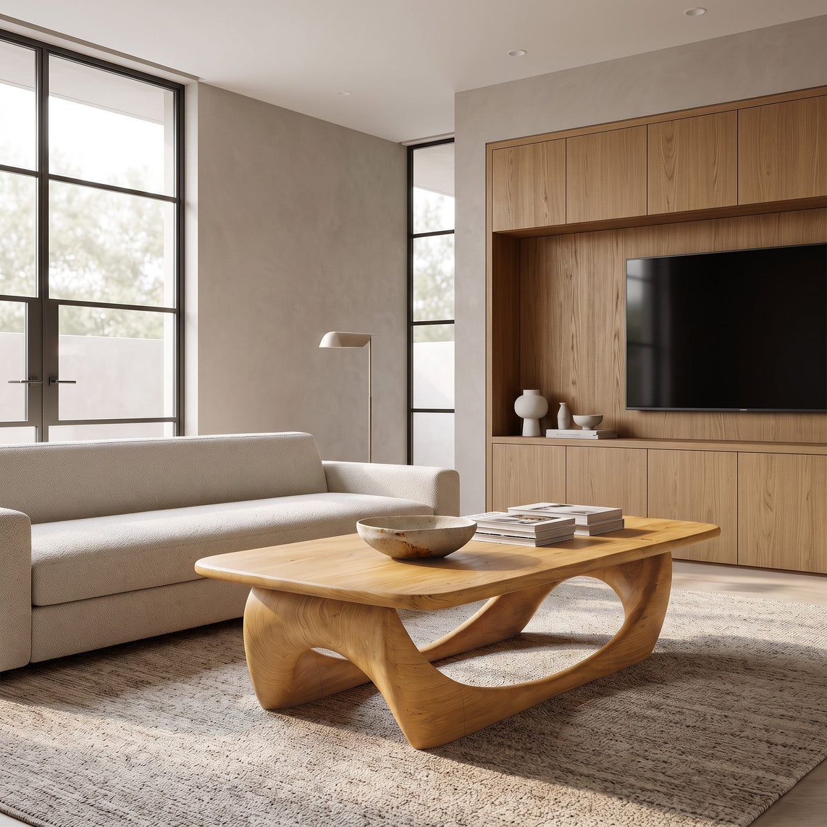 Minimal Coffee Table Smooth Curved Base For Living Room