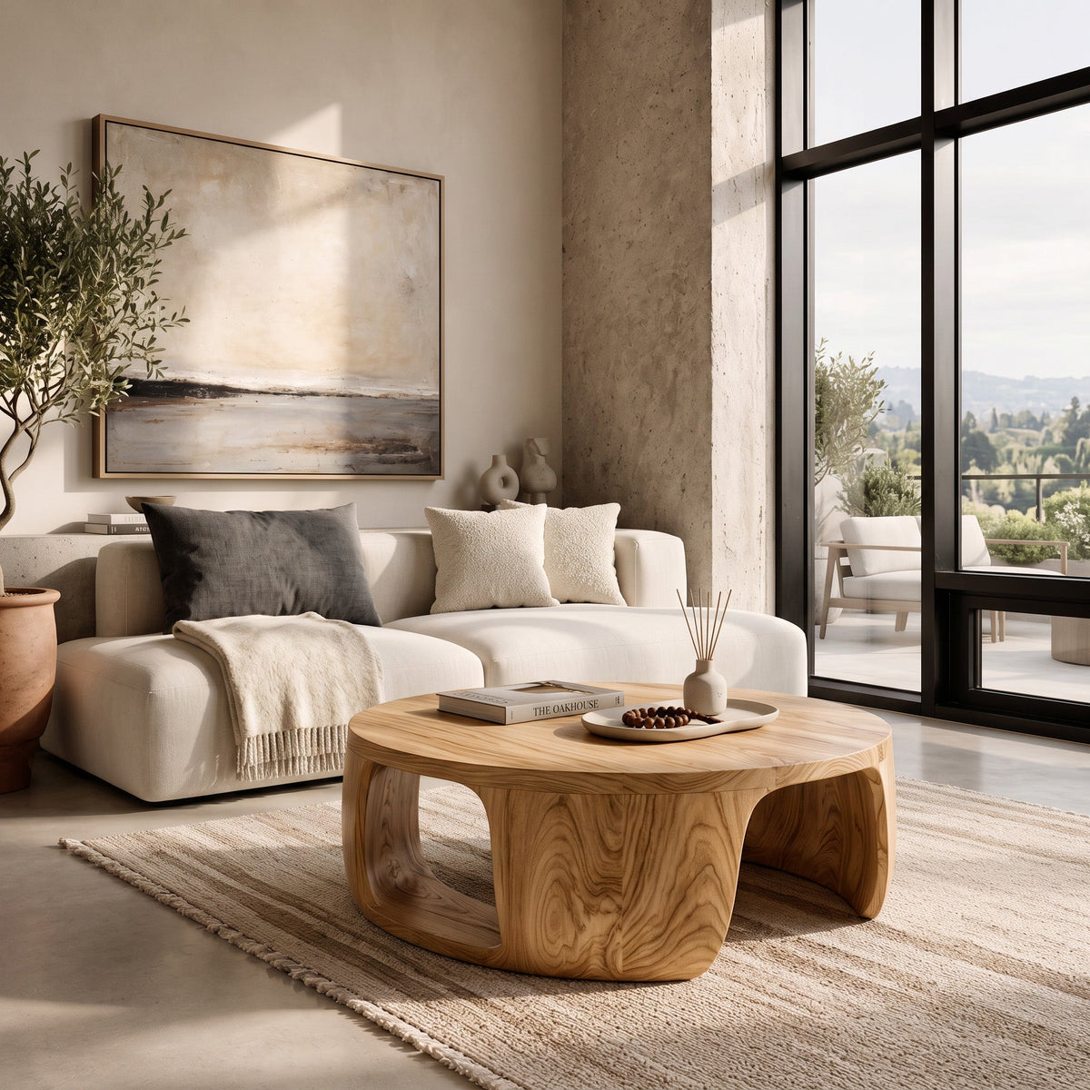 Minimal Wood Round Coffee Table With Sculptural Form For Home