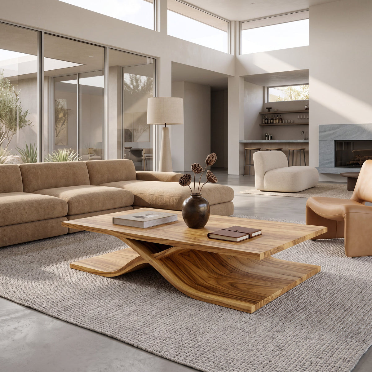Modern Coffee Table Curved Layered Design For Living Room