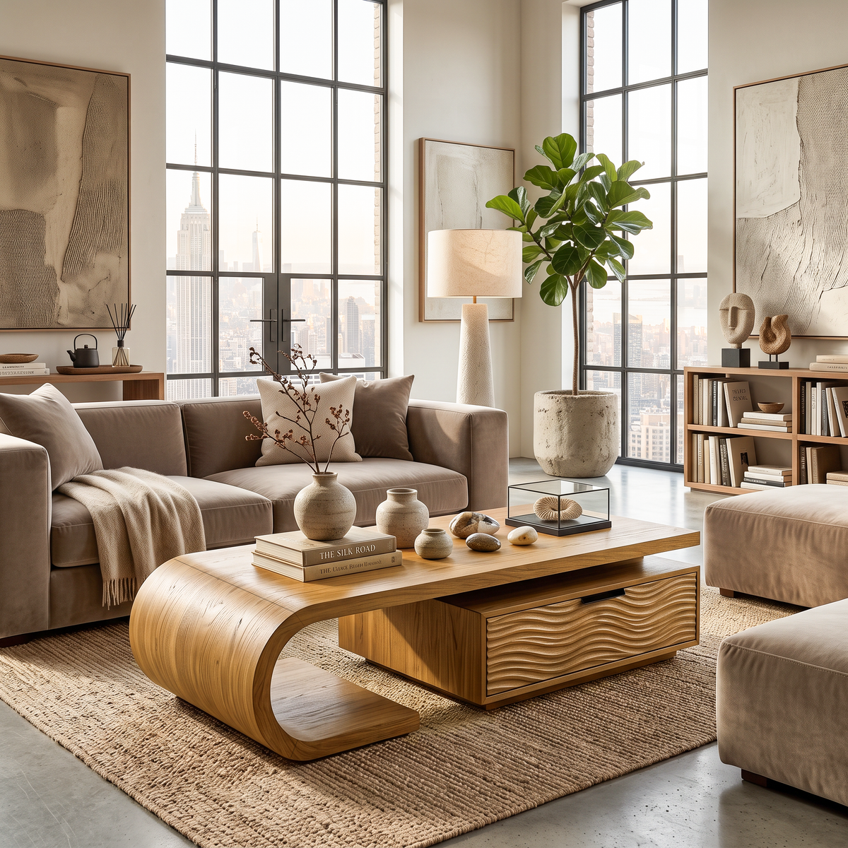Modern Wooden Coffee Table With Storage Cabinet For Home Interior
