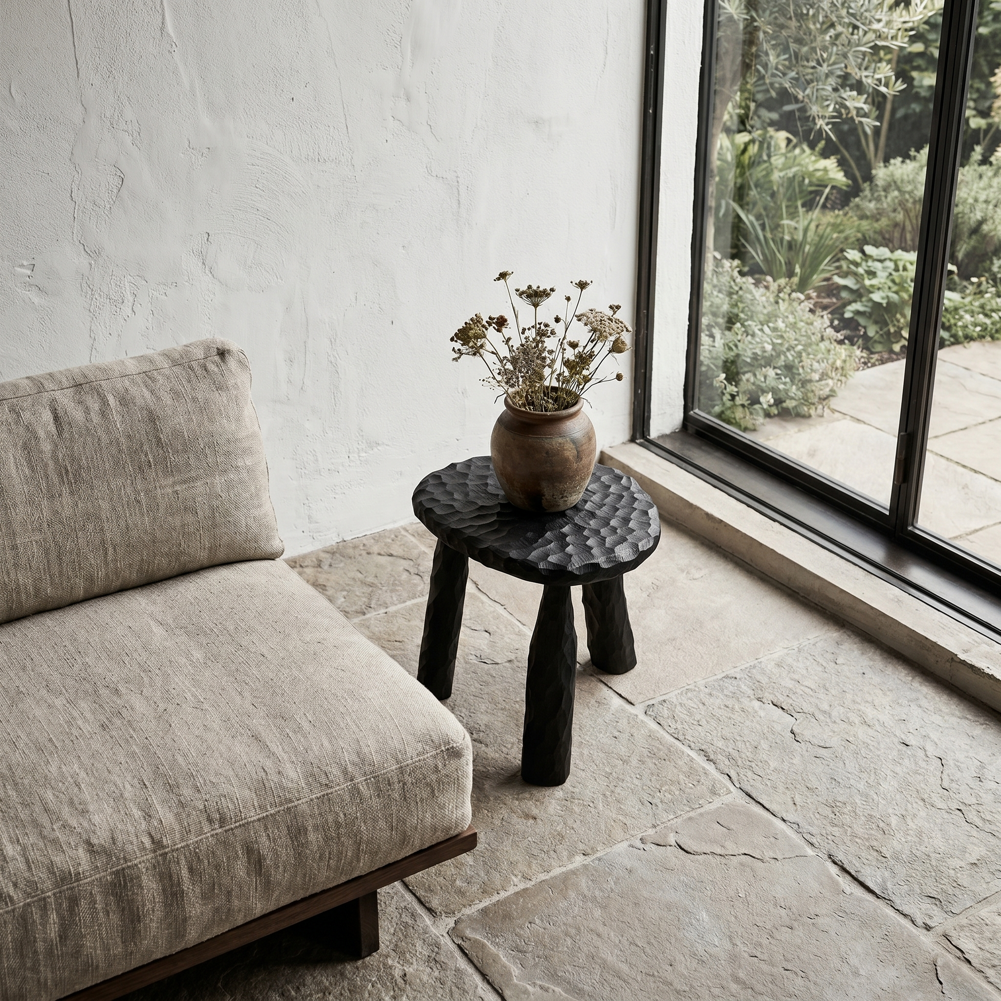 Rustic Side Table With Handcrafted Solid Wood Top And Chunky Pedestal Legs For Living Room And Bedroom SINLHABT263