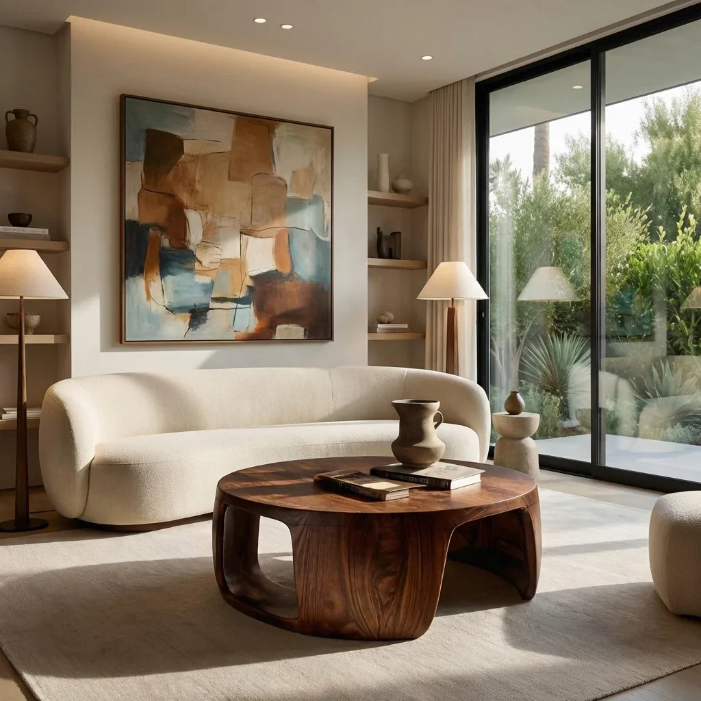 Minimal Wood Round Coffee Table With Sculptural Form For Home