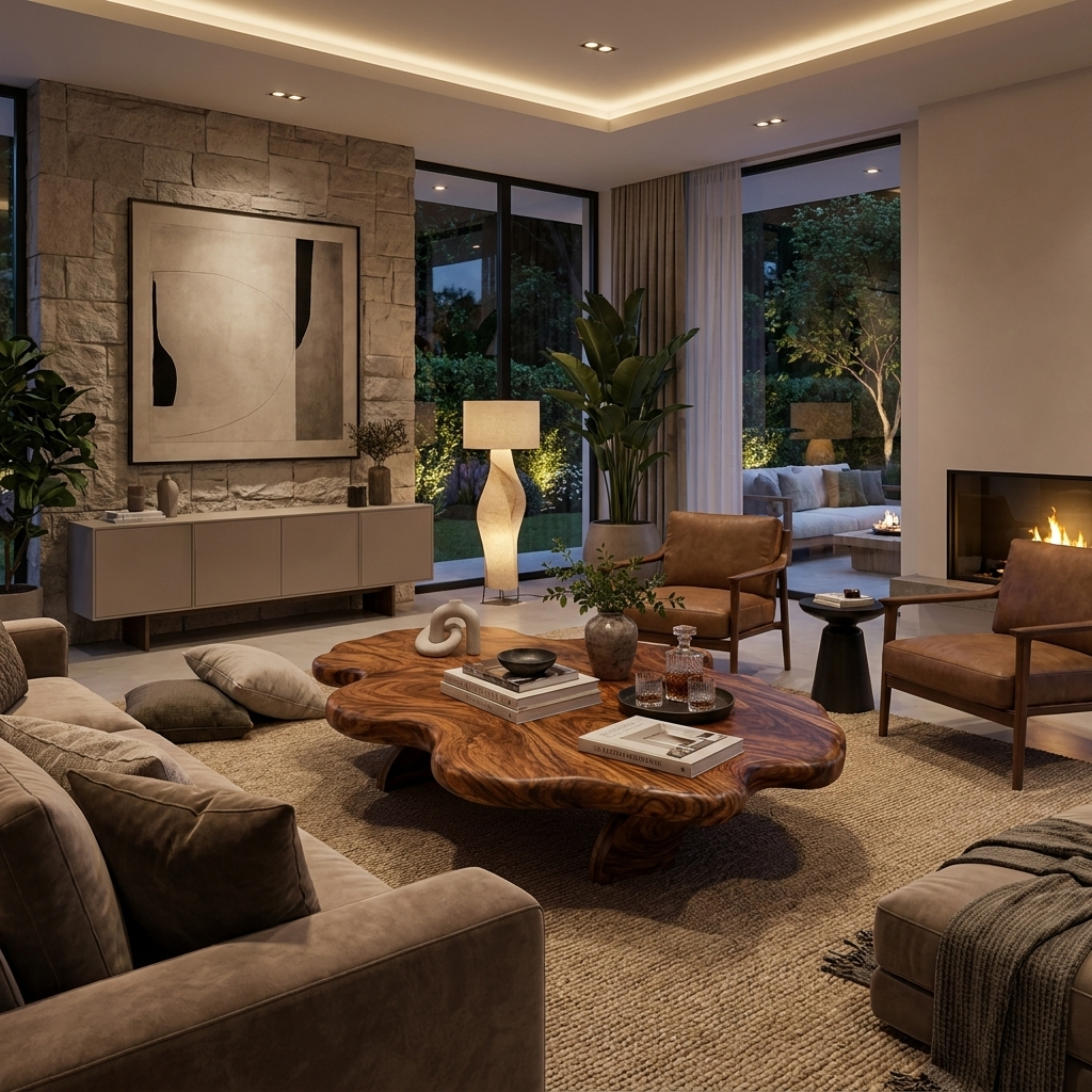 Wooden Coffee Table With Wave Tabletop For Luxury Living Room