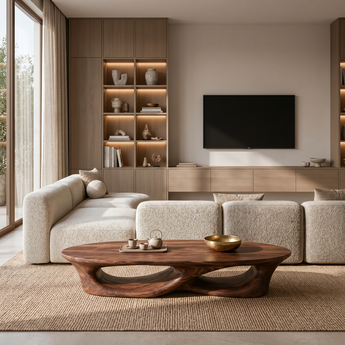 Organic Oval Coffee Table With Sculptural Base For Modern Living