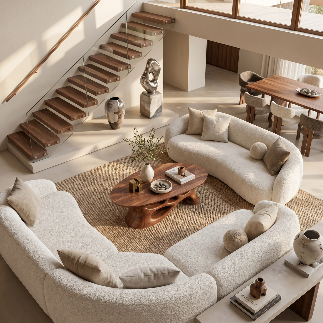 Modern Coffee Table With Carved Open Base For Living Room
