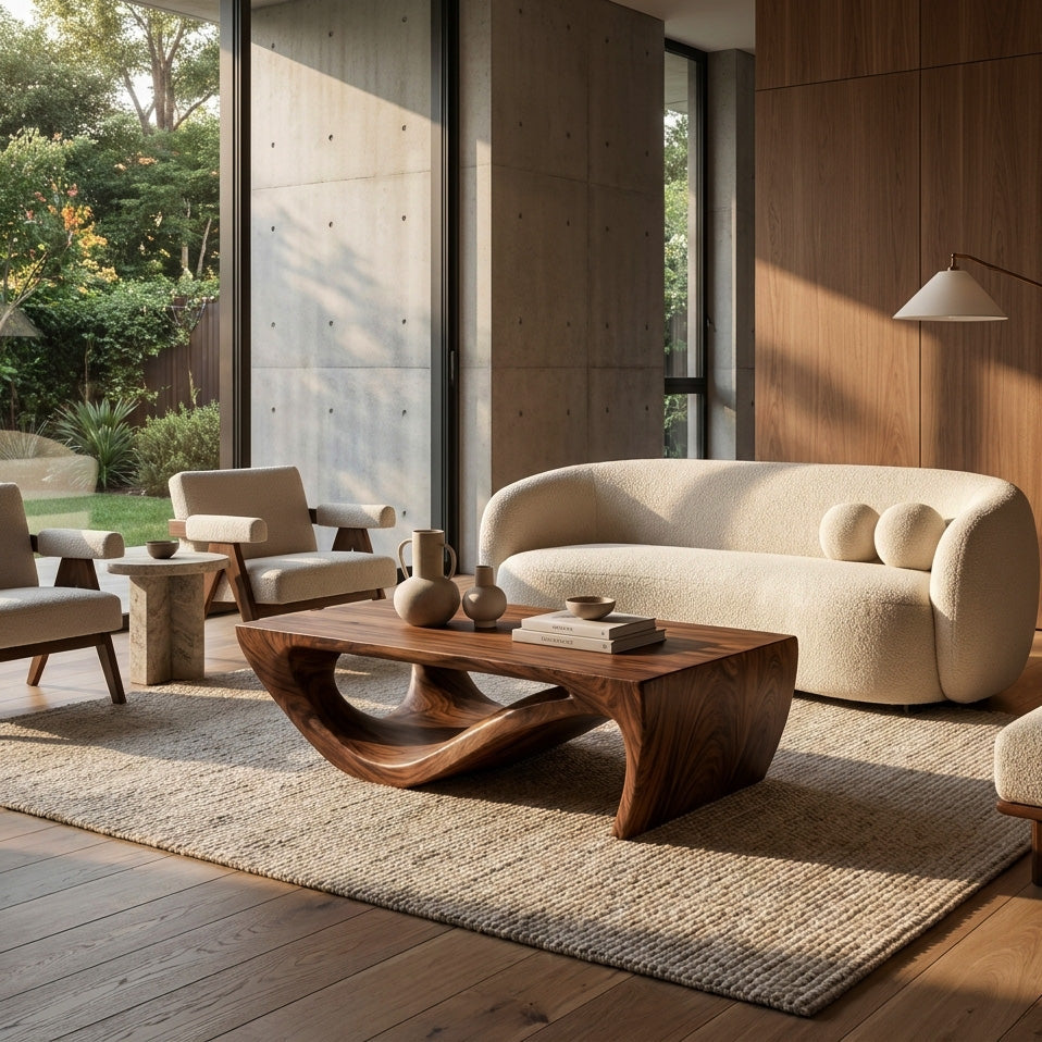 Modern Sculptural Wooden Coffee Table For Living Room