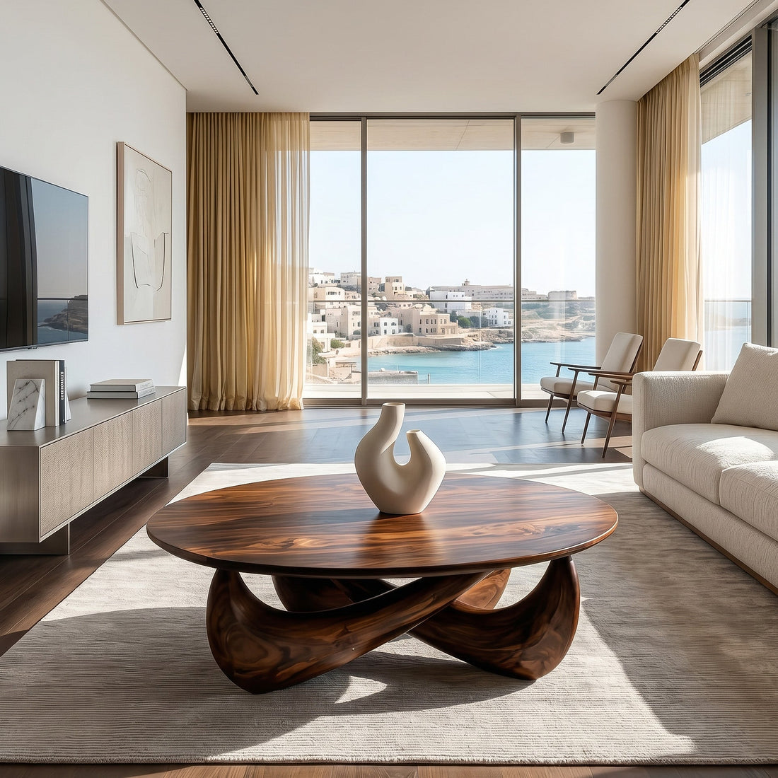 Modern Round Coffee Table With Crossed Base For Living Room