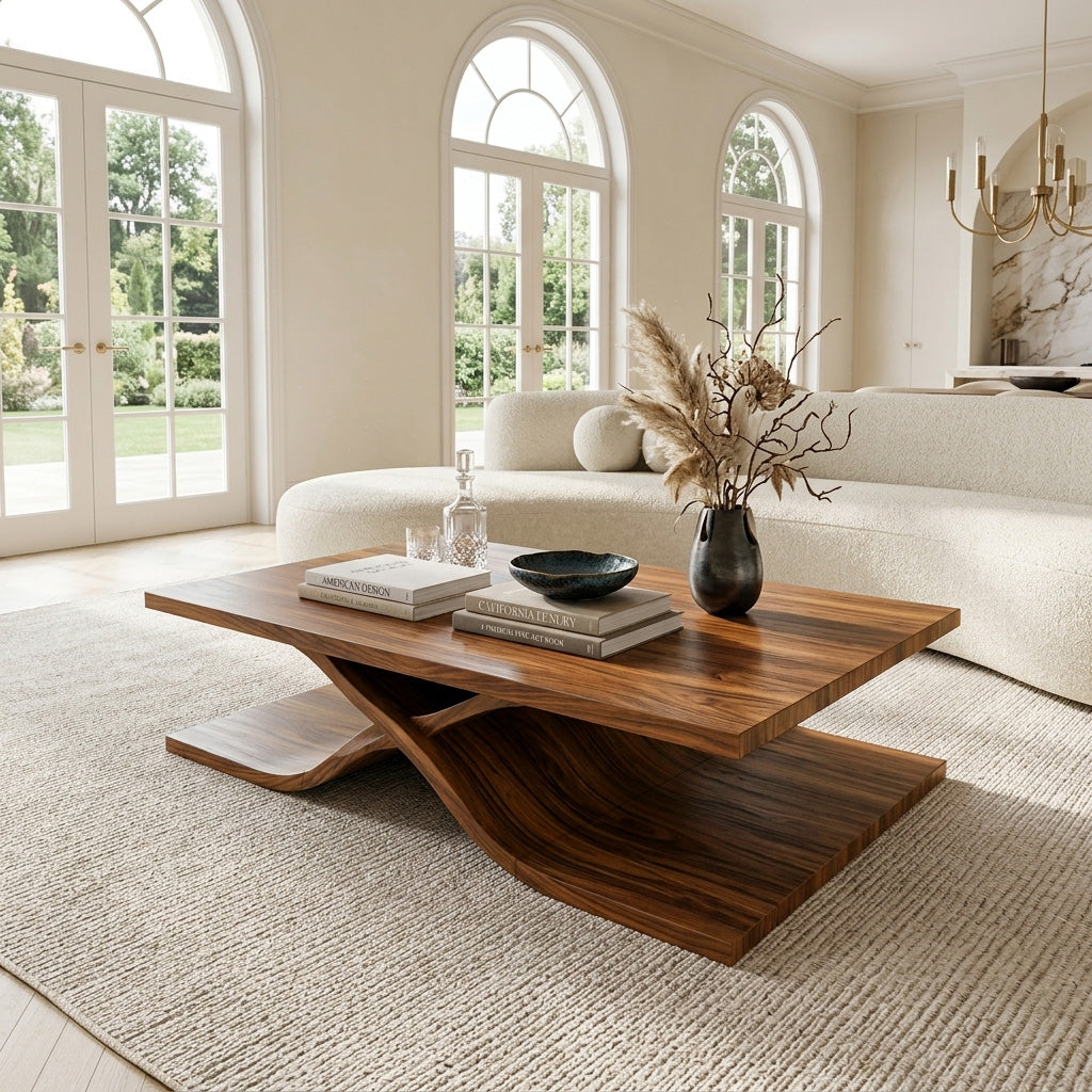 Modern Coffee Table Curved Layered Design For Living Room