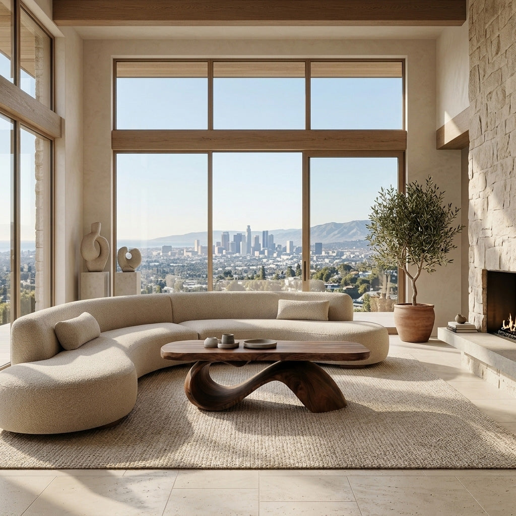 Organic Wooden Coffee Table With Sculptural Base For Living Room