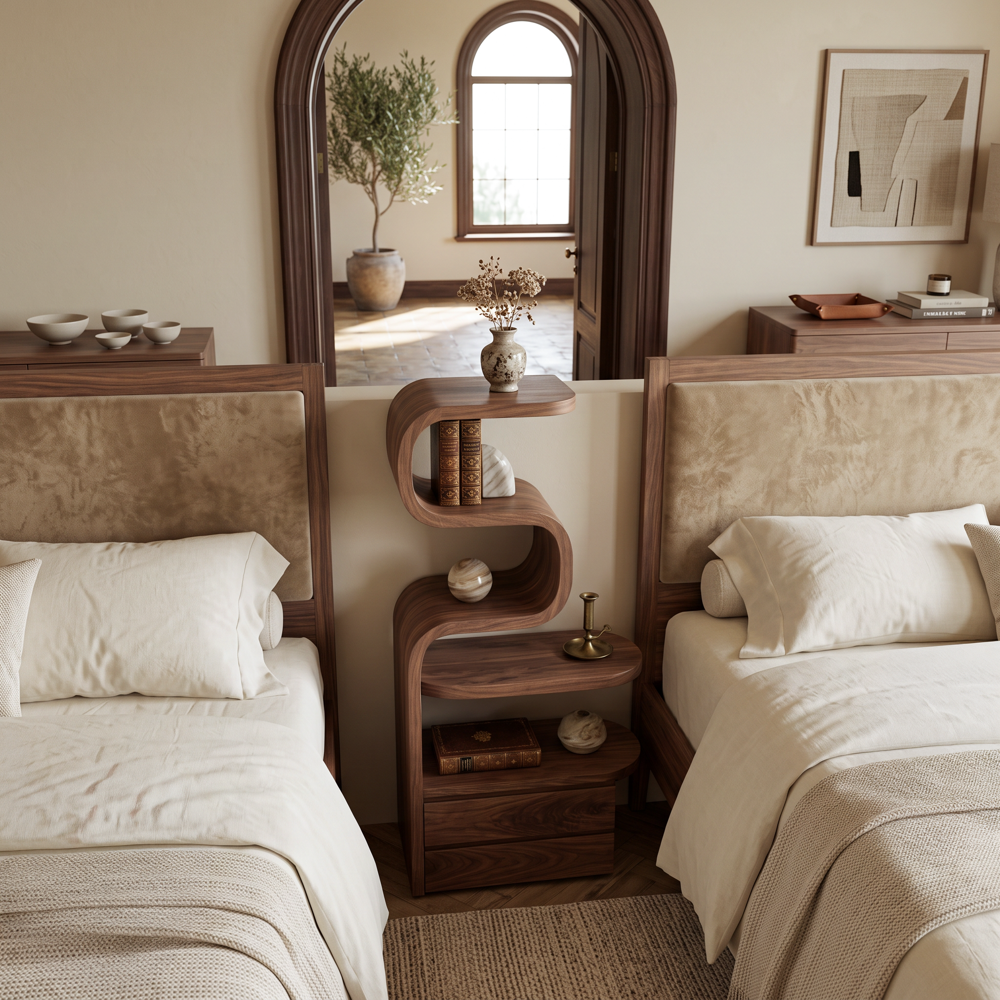 Sculpted Nightstand With Shelves And Drawers For Bedroom SITHTTNS014