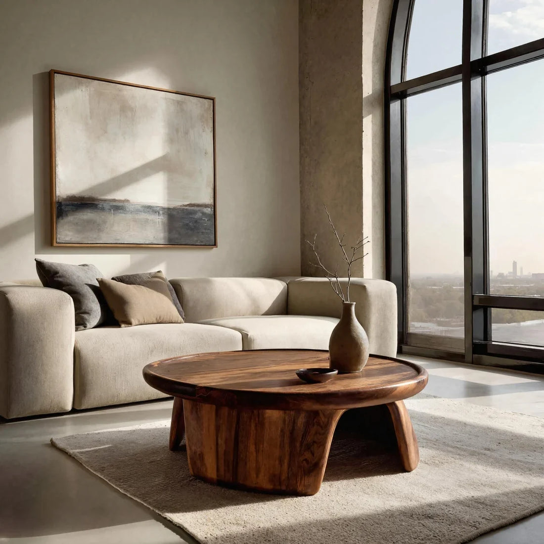 Modern Coffee Table With Three Pedestal Base For Living