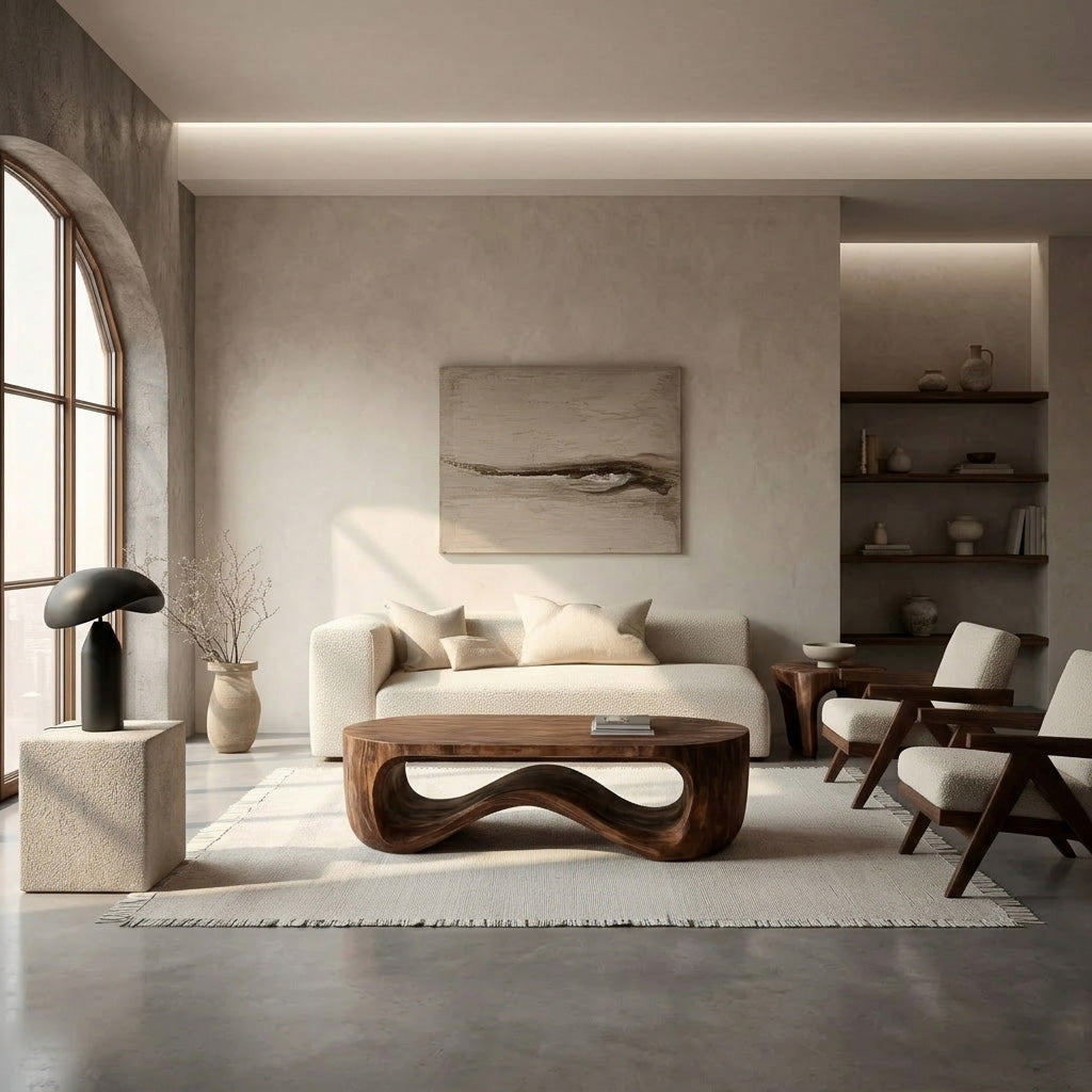 Modern Sculptural Wood Coffee Table For Living Room
