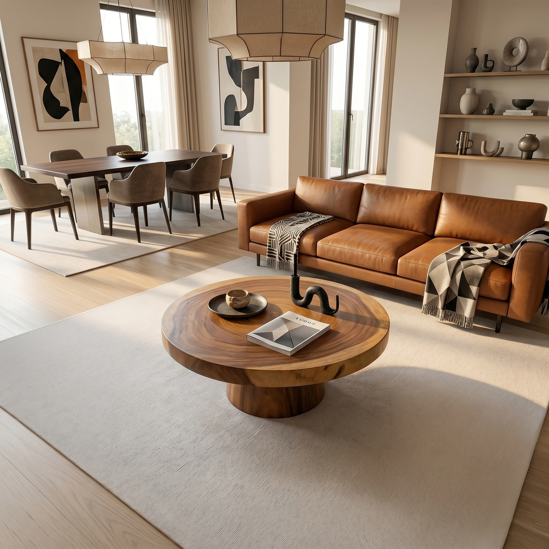 Round Wood Coffee Table For Reading Nook