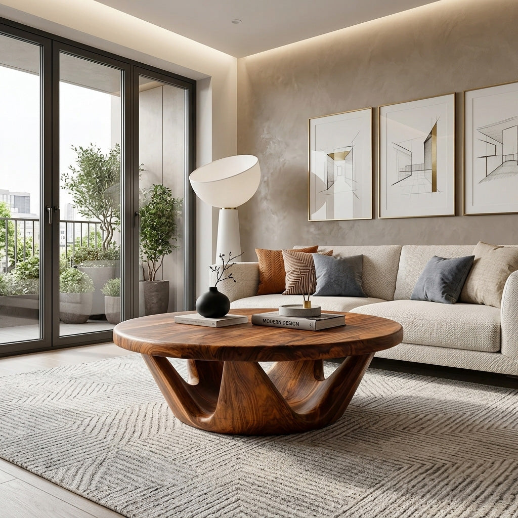 Contemporary Round Coffee Table With Open Base For Living Room
