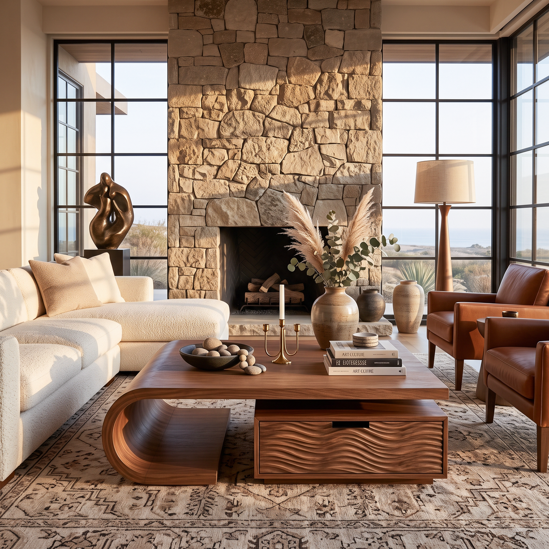Modern Wooden Coffee Table With Storage Cabinet For Home Interior