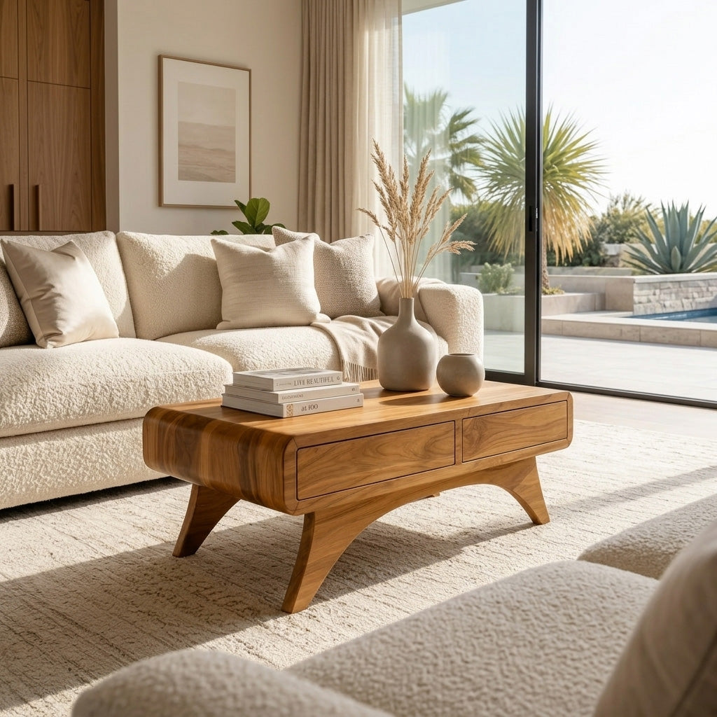 Handcrafted Coffee Table With Drawers For Living Room