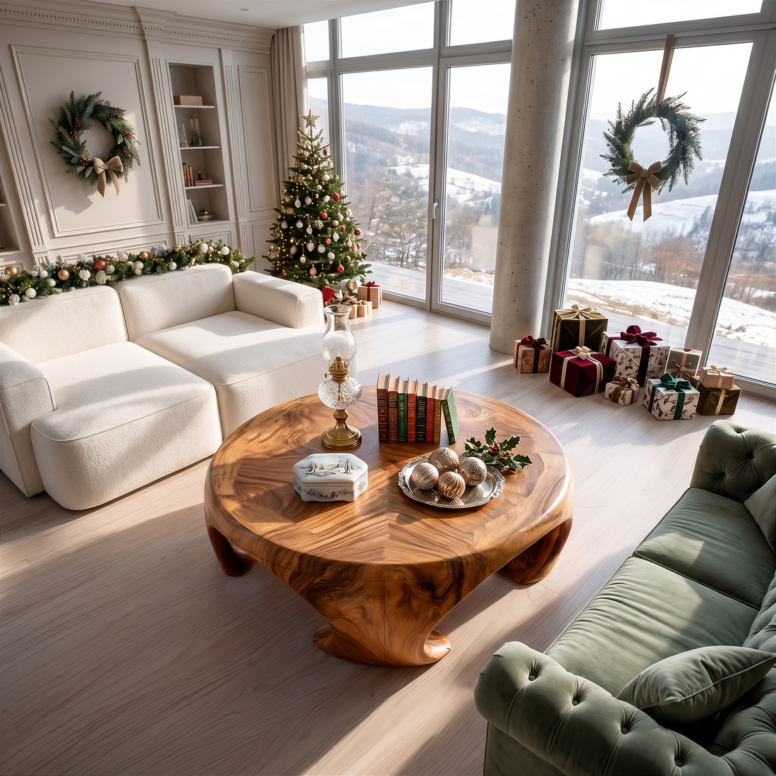 Farmhouse Wooden Coffee Table For Living Room Holiday Decoration