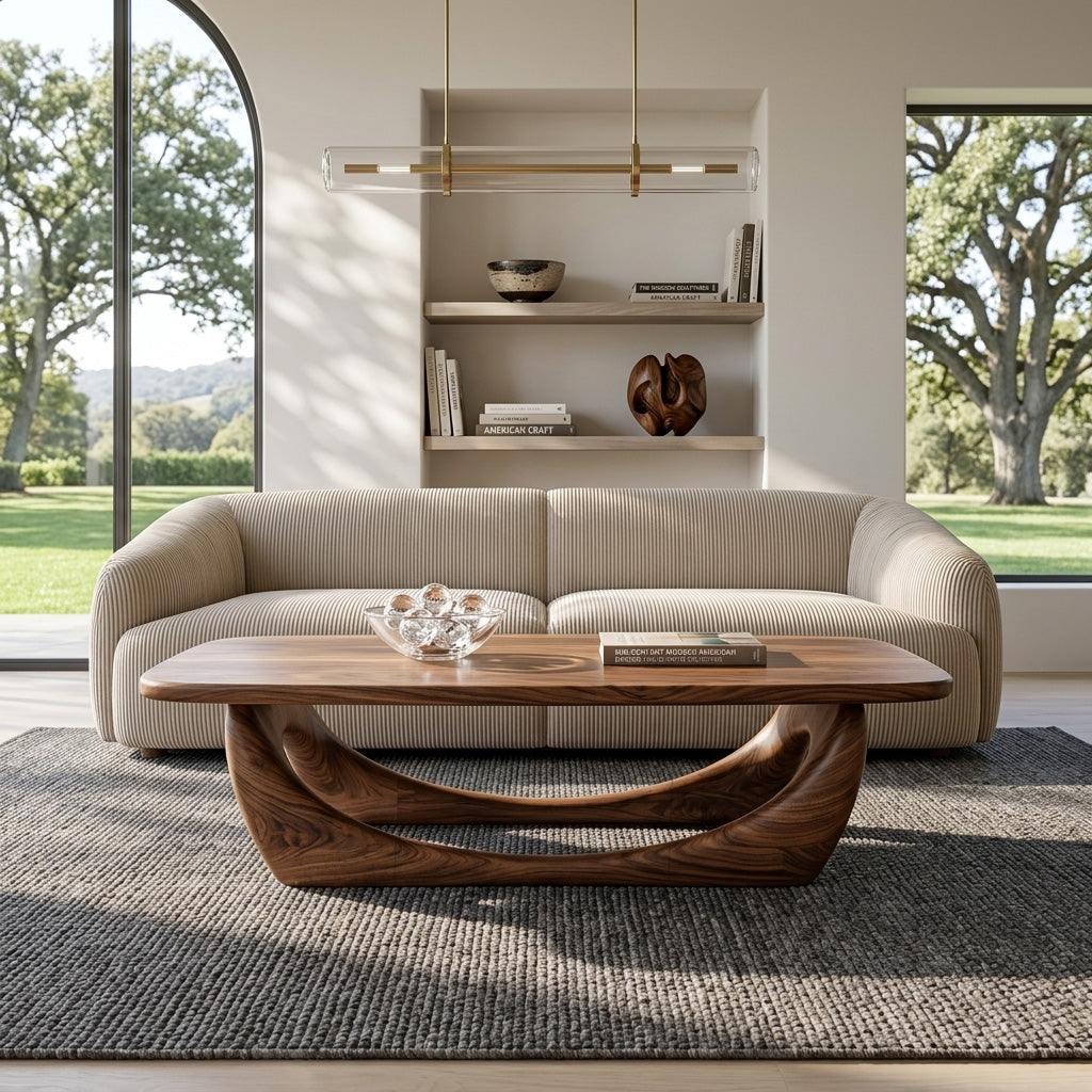 Minimal Coffee Table Smooth Curved Base For Living Room