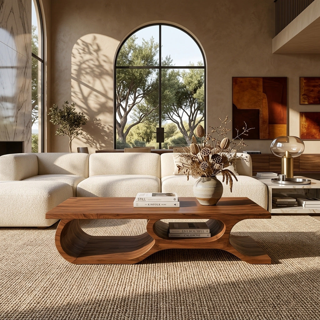 Organic Coffee Table Open Shelf Design For Living Room