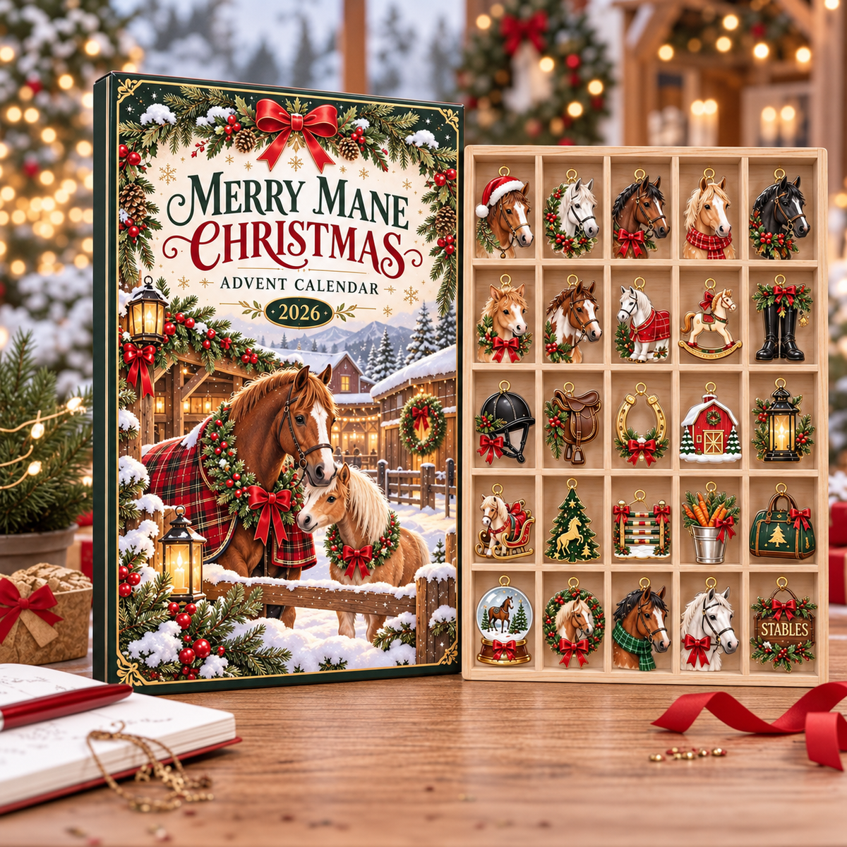 2026 Horse Advent Calendar, 24 Equestrian Ornaments, Christmas Countdown Gift for Riders and Horse Girls