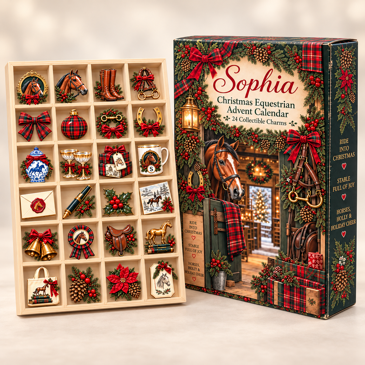 Personalized Equestrian Advent Calendar 2026 with Custom Name, 24 Horse Charms, Christmas Countdown Blind Box
