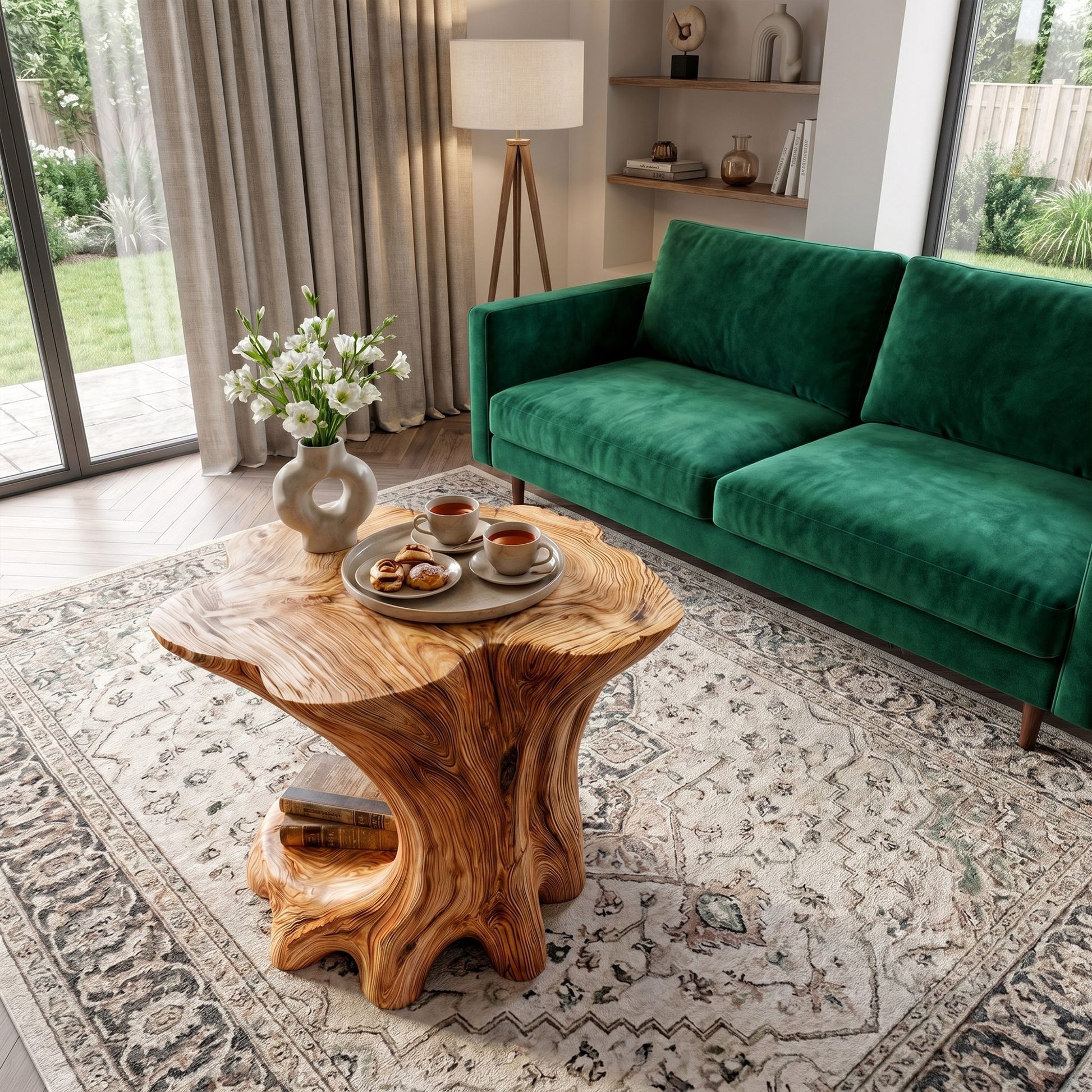 Rustic Beside Table With Solid Wood Base And Open Storage For Living Room SINLKIBT241