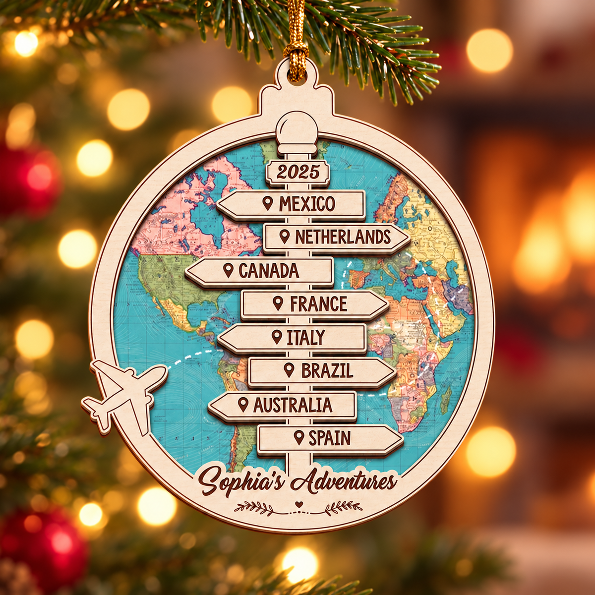 Personalized Travel Adventure Ornament, Custom Traveling Destination Ornament, Couple Traveling Destination, Travel Gift, Christmas Gift