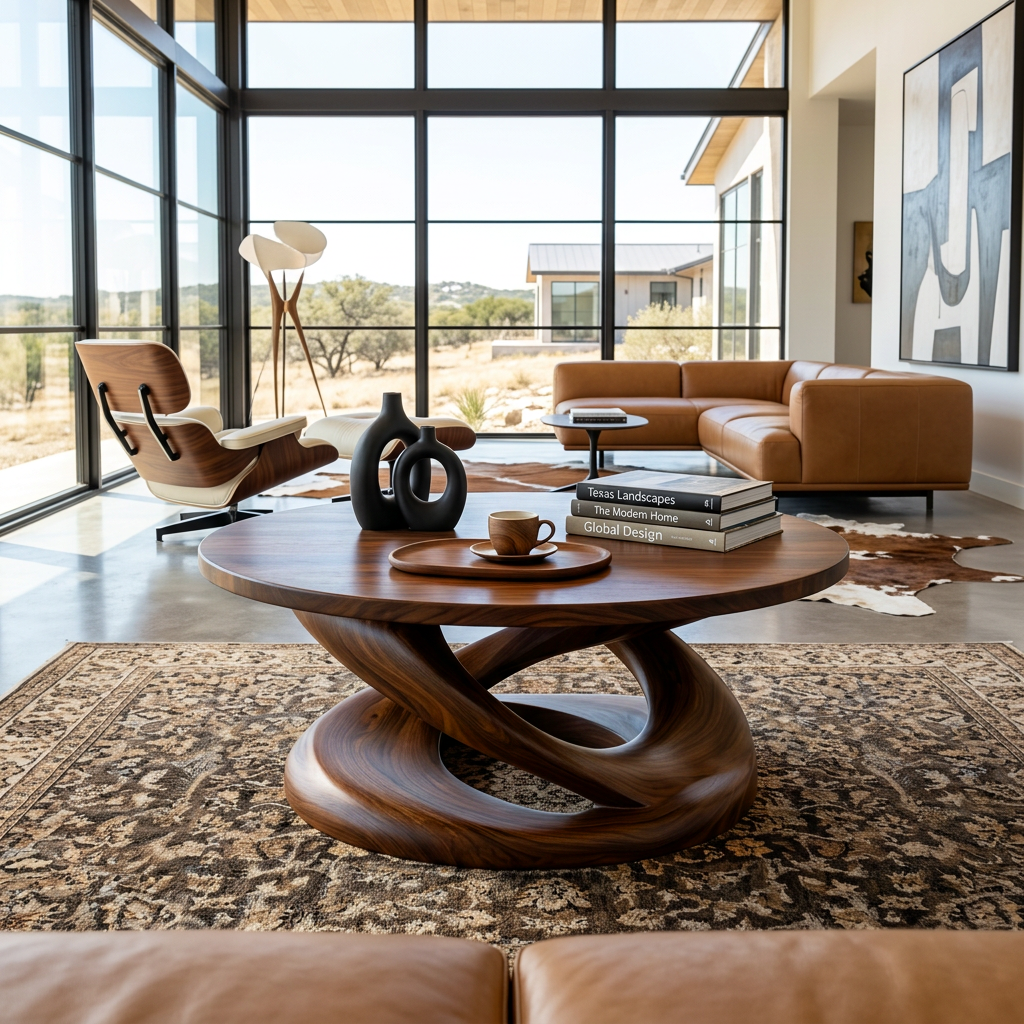 Round Coffee Table With Twisted Pedestal For Luxury Living Room