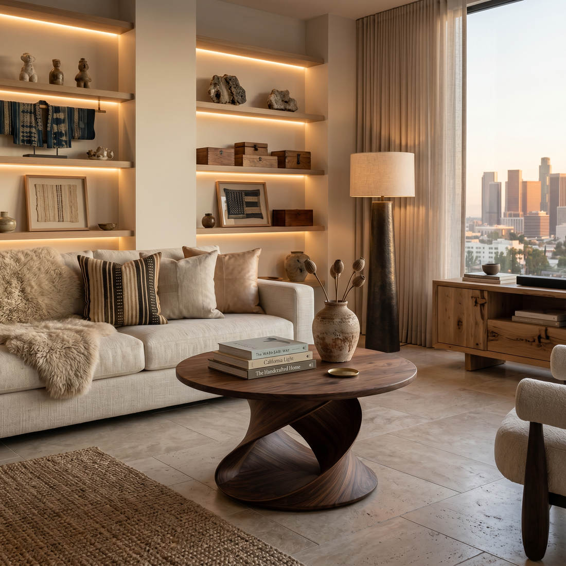 Round Coffee Table With Spiral Base For Contemporary Interior