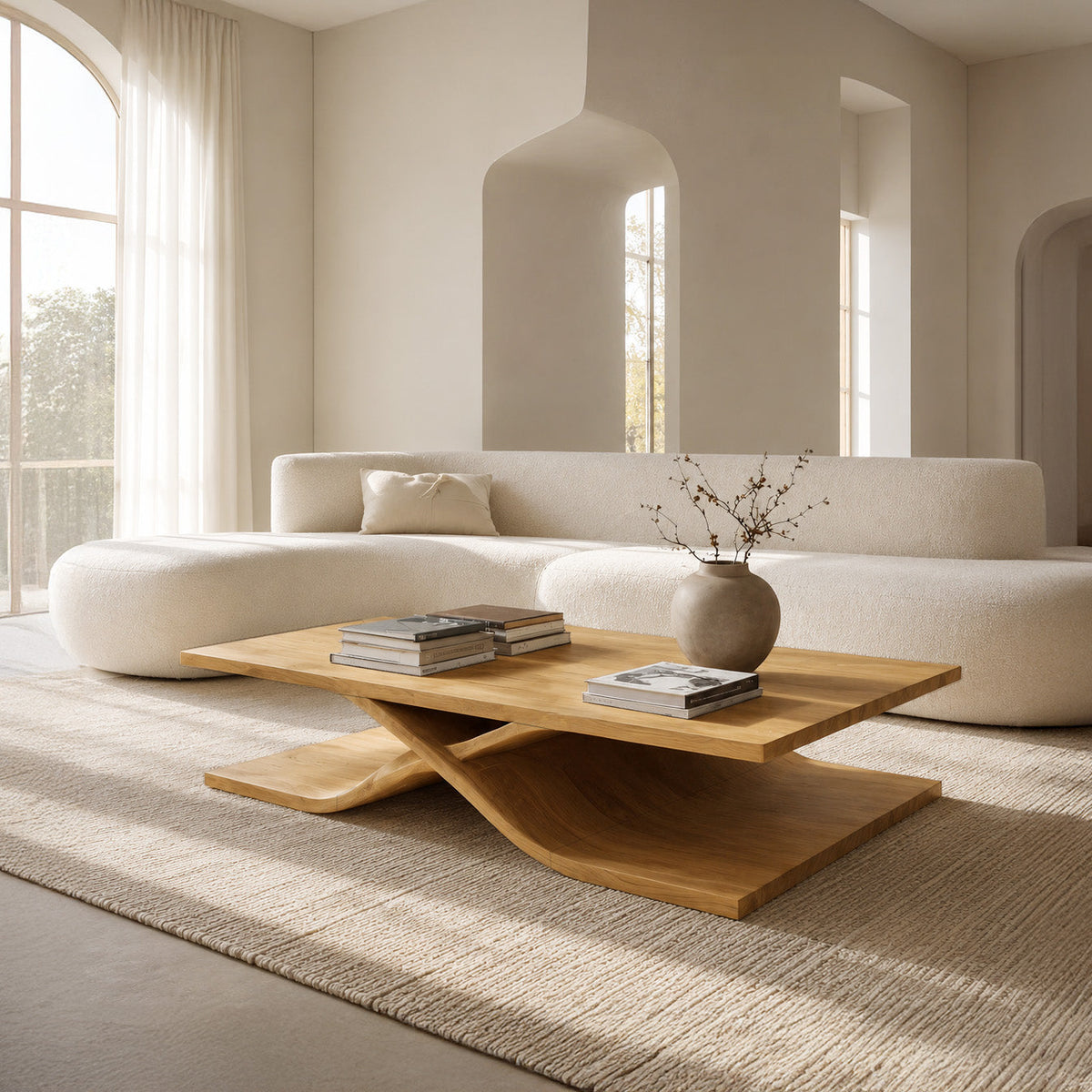 Modern Coffee Table Curved Layered Design For Living Room