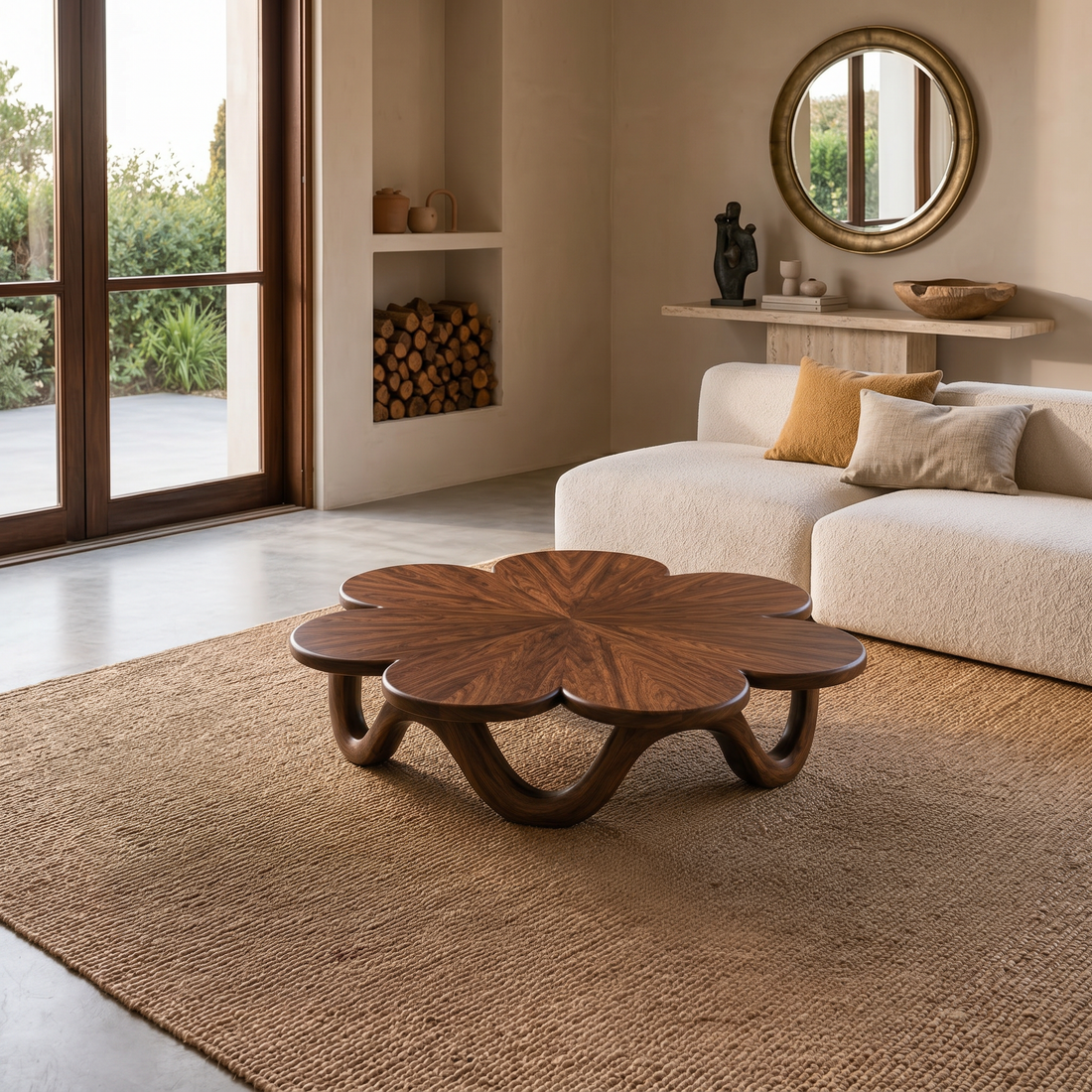 Floral Coffee Table With Sculptural Base For Modern Interior