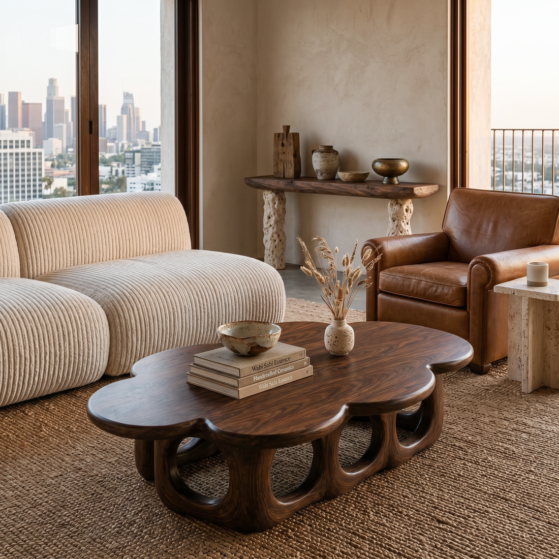 Wooden Coffee Table With Unique Base For Luxury Living Room