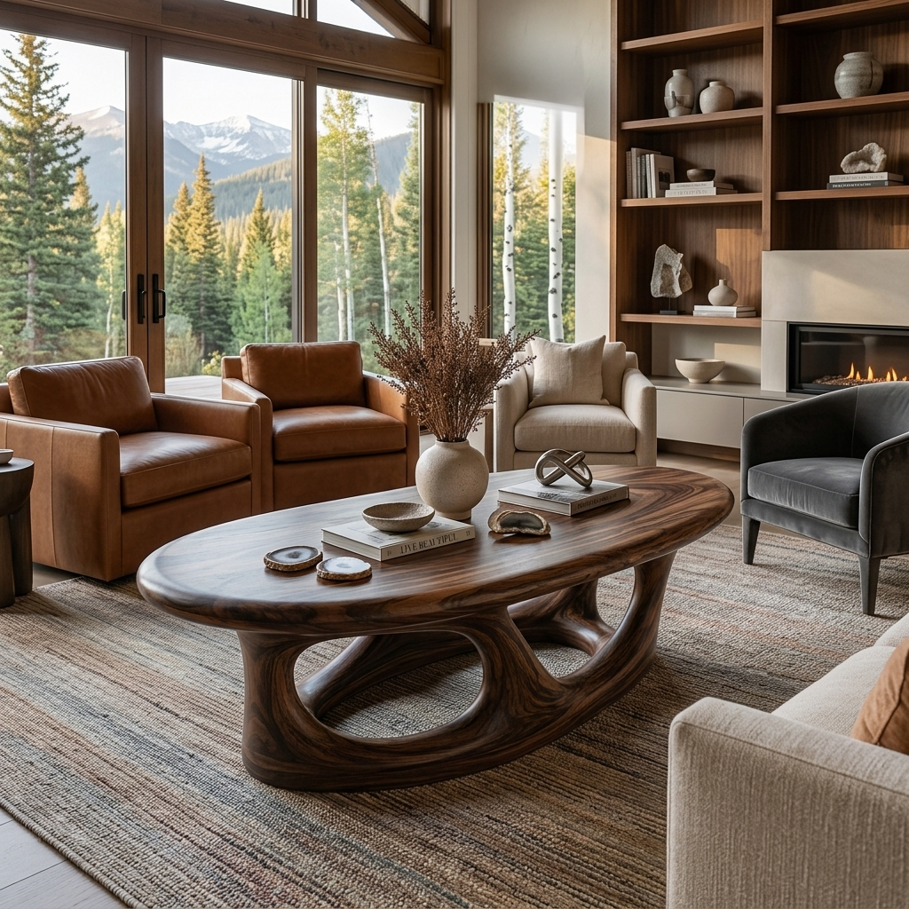 Organic Coffee Table With Hollow Sculptural Base For Living Room