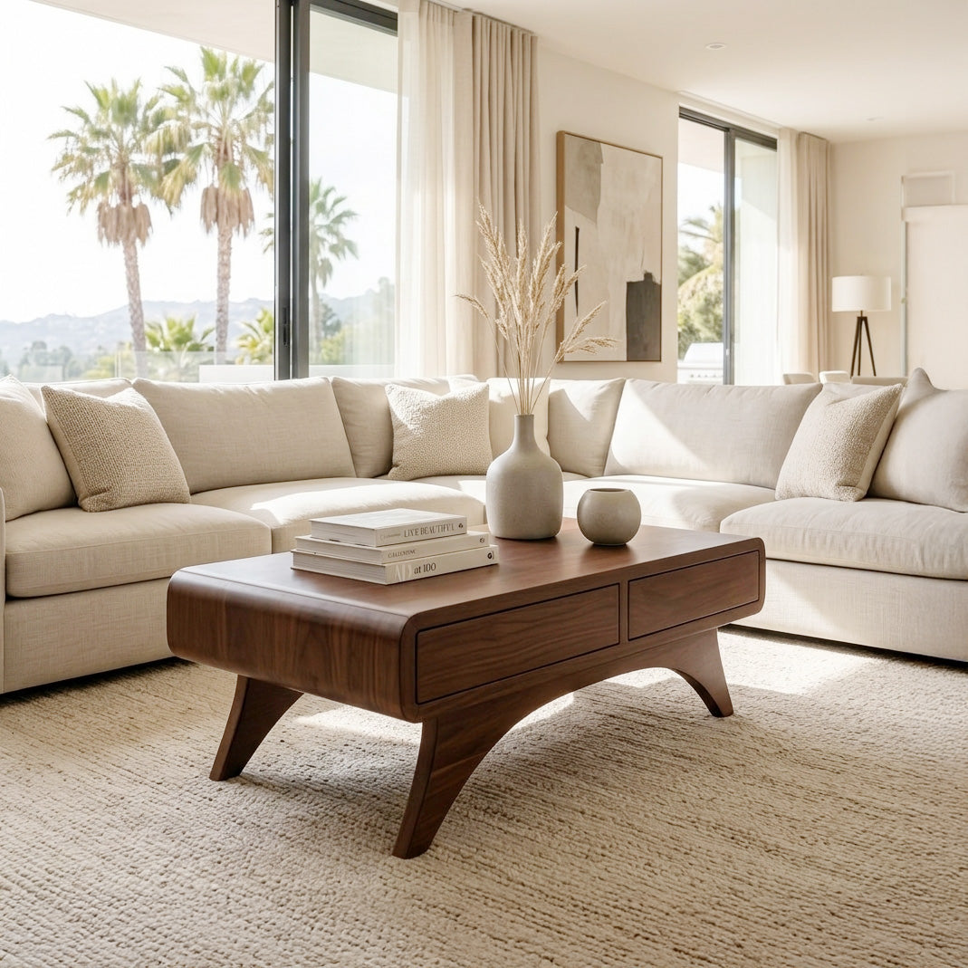 Handcrafted Coffee Table With Drawers For Living Room