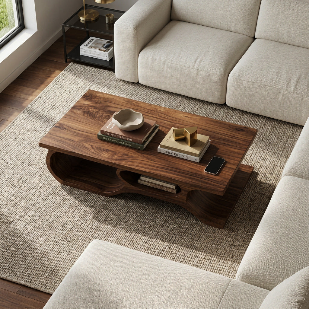 Organic Coffee Table Open Shelf Design For Living Room