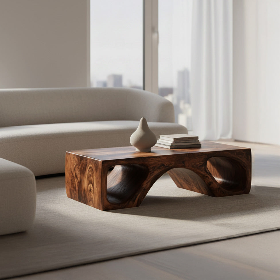 Contemporary Natural Wood Coffee Table With Unique Form For Home