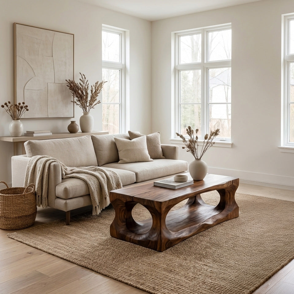 Organic Style Coffee Table Natural Wood For Living Room